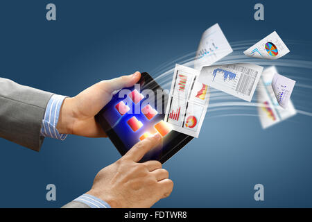 business , e-commerce concept illustration with graphs and charts from computer Stock Photo