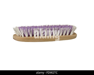 Old clothes (or shoe) brush with wooden handle isolated on the white background Stock Photo