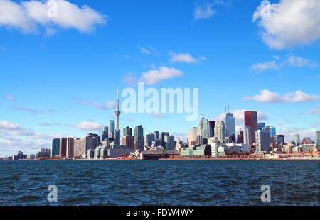 Toronto skyline as viewed from the Cherry street industrial harbor Stock Photo