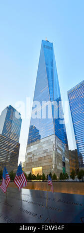 NEW YORK - JULY 29: Freedom Tower in Manhattan on July 29, 2015. One World Trade Center and part of 9/11 Memorial Museum Stock Photo