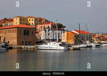 Crete, port Chania, Old Town, boats in the Venetian harbour Stock Photo