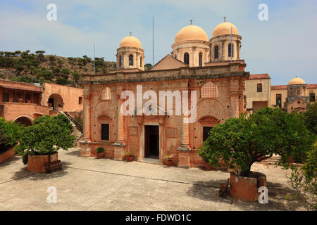 Crete, peninsula Akrotiri, Moni Agada Triada, cloister of the holy Trinity, cross dome church Stock Photo