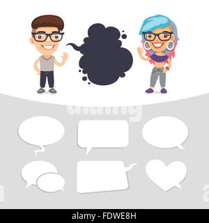 Casually Dressed Characters with a Speech Bubbles Stock Vector