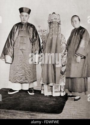 Chinese wedding costume in the 19th century.  After a 19th century photograph. Stock Photo