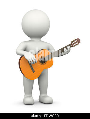 Guitarist, Standing White Character Playing Classical Guitar 3D Illustration on White Background Stock Photo