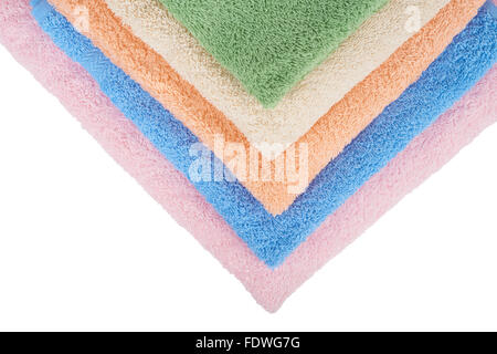 Five colors of terry towels isolated on white Stock Photo