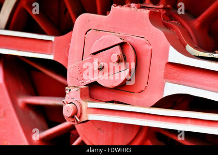 Industrial shot with old steam train driving wheel mechanism Stock Photo