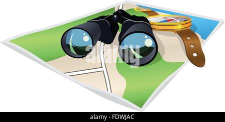 binoculars and map Stock Vector