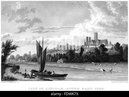 Engraving of the City of Lincoln, South East View scanned at high resolution from a book printed in 1834. Stock Photo