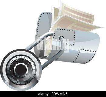 Locked steel folder with documents Stock Vector