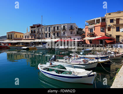 Crete, port Rethymno, boats in the Venetian harbour Stock Photo
