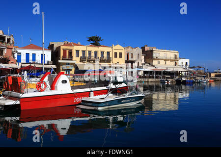 Crete, port Rethymno, boats in the Venetian harbour Stock Photo