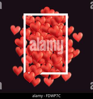 Valentine Day's hearts composition with white frame on black background Stock Vector
