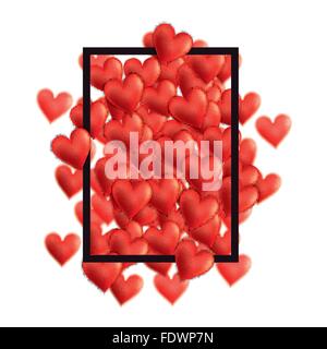 Valentine Day's hearts composition with black frame on white background Stock Vector