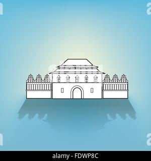 Fortress illustration with thin line on a gradient mesh backlit and shadow dropping background Stock Vector