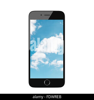 Realistic render of smart phone with Cloudy Sky on the screen Stock Photo