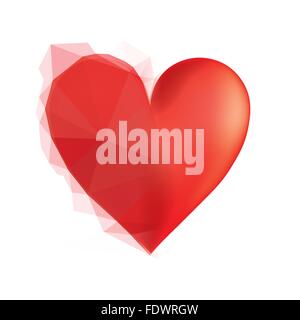 Heart transition from low poly state to realistic gradient mesh illustration Stock Vector