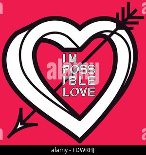 Optical illusion heart hit by an arrow with text inside Stock Vector