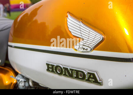 Close up of the side of a gold, 1971 Honda cb175 motorcycle Stock Photo