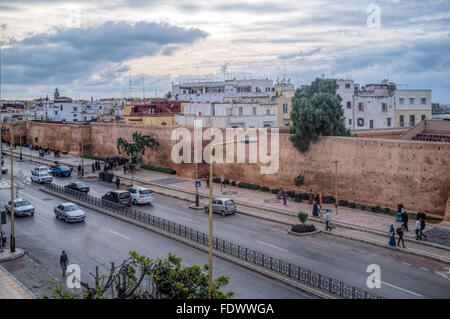 Rabat, Morocco, parts of the city walls along the Avenue Hassan II Stock Photo