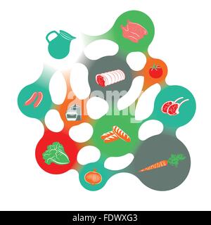 Food infographic in the shape of a colorful metaball structure. Stock Vector