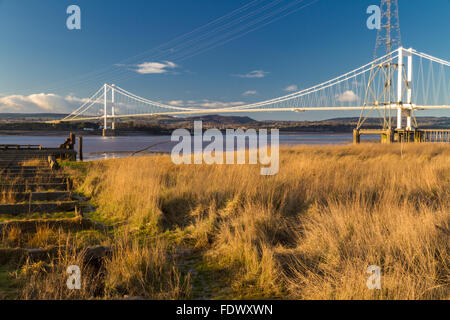 Old wooden pier which was for the Aust ferry that crossed River Severn to Beachley. United Kingdom. Stock Photo