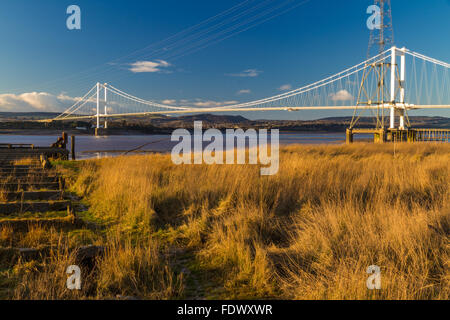 Old wooden pier which was for the Aust ferry that crossed River Severn to Beachley. United Kingdom. Stock Photo