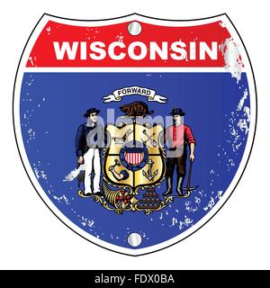 Wisconsin flag icons as an interstate sign over a white background Stock Vector