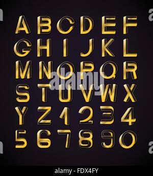 Impossible font set, including numerals. Golden gradients with thin lines. Stock Vector