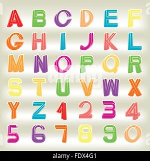 Impossible font set, including numerals, rainbow colors and gradients are applied. Stock Vector