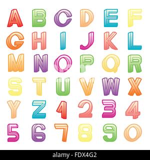 Impossible font set, including numerals, rainbow colors and gradients are applied. Stock Vector