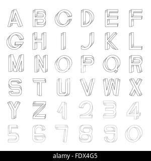 Impossible font set, including numerals. Raster dots pattern is applied. Stock Vector