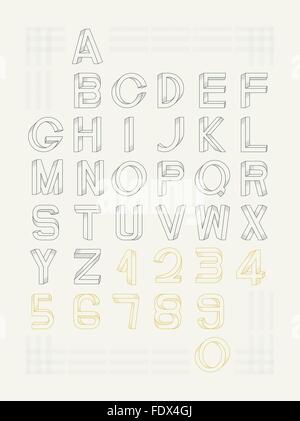 Impossible font set, including numerals. Raster dots pattern is applied. Stock Vector