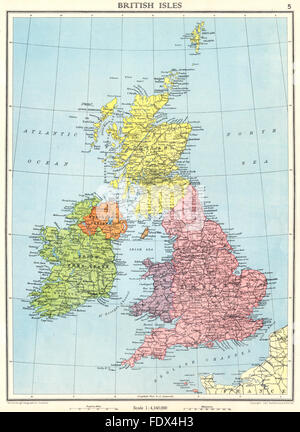 BRITISH ISLES: United Kingdom. Irish Free State. England Scotland Wales 1938 map Stock Photo