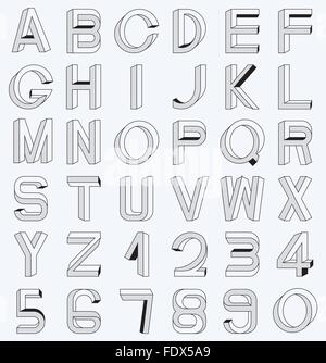Impossible font set, including numerals. Raster dots pattern is applied. Stock Vector