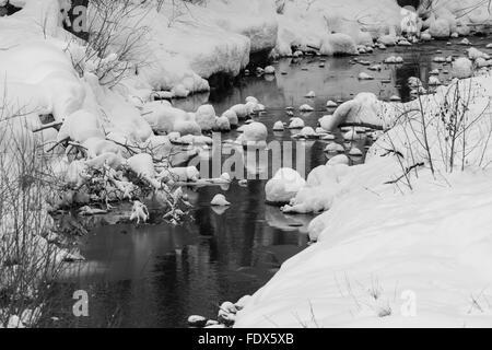 Upper Roaring fork river after snow storm Stock Photo