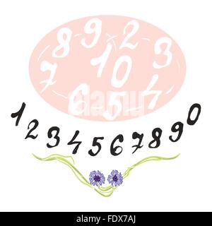 Numerals set. Each number is grouped separately. Design elements were created with Chinese ink and calligraphic pen. Stock Vector