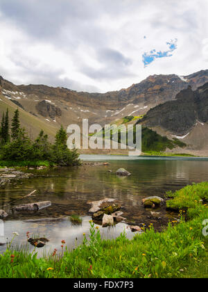 Gorman Lake is a beautiful alpine lake in the heart of the Canadian Rockies, and not too difficult of a hike. Near Golden, BC, C Stock Photo