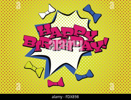 Happy Birthday in Pop Art style with bows and funny typography Stock Vector