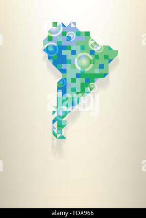 Blue map of the South America with round white transparent rings overlay that can be used to locate different points Stock Vector