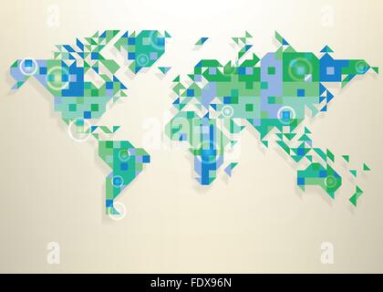 Blue map of the world with round white transparent rings overlay that can be used to locate different points Stock Vector