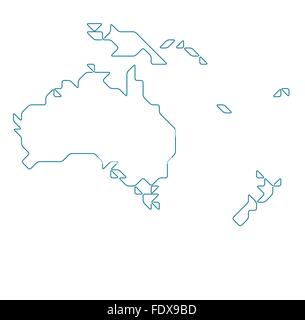 Oceania map drawn with thin line on a invisible grid of rounded squares and triangles Stock Vector