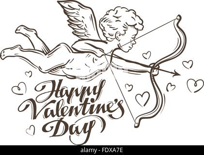 happy Valentines day. flying Cupid. vector illustration Stock Vector