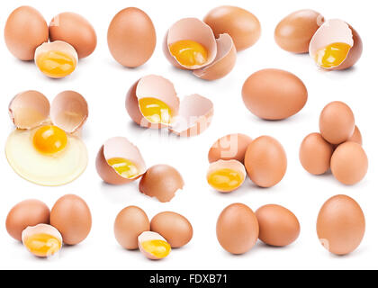 collection of brown eggs isolated on white Stock Photo