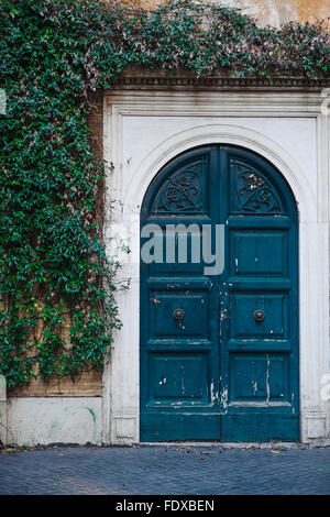 An elegant doorway surrounded by vines in Rome, Italy Stock Photo