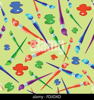 Vector seamless pattern with paintbrushes and paint spots. EPS8 illustration. Stock Vector