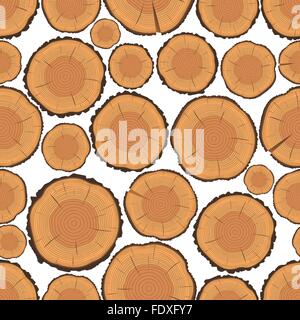 Vector seamless pattern of tree rings and saw cut tree trunk Stock Vector