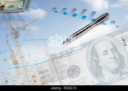 Collage of financial and business charts and graphs Stock Photo