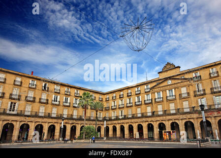 Plaza Nueva ('new square') in  Casco Viejo, the old part of  Bilbao, Basque Country (Pais Vasco), Spain. Stock Photo