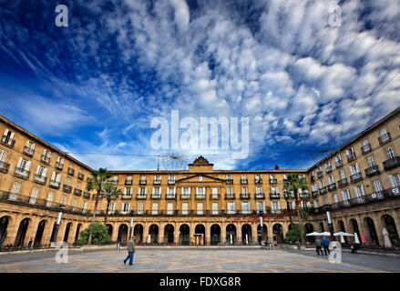 Plaza Nueva ('new square') in  Casco Viejo, the old part of  Bilbao, Basque Country (Pais Vasco), Spain. Stock Photo